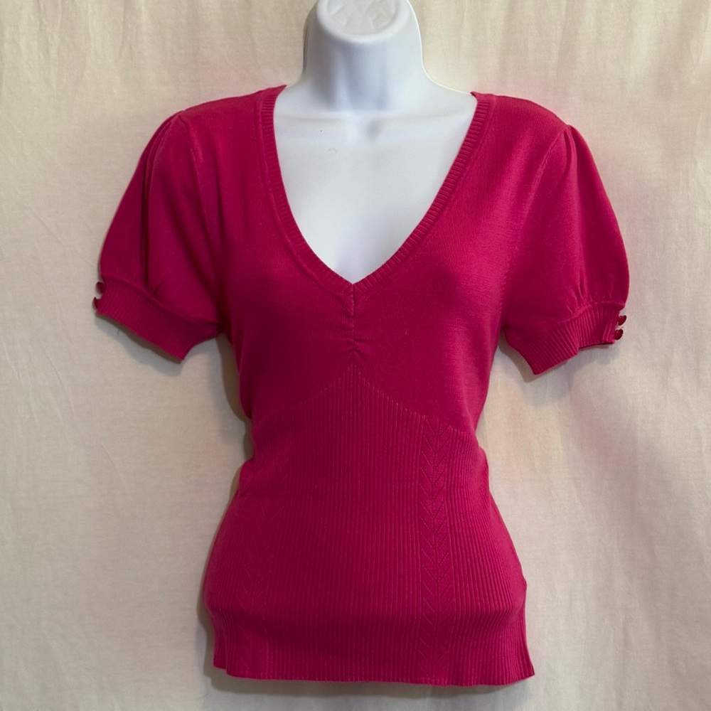 F-167 Cato Pink Short Sleeve Pullover Sweater Size M